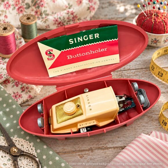 Other - Vintage Singer Buttonholer Pink Case 1960s Sewing Accessory Templates and Manual